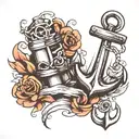 piston and anchor  tattoo design idea