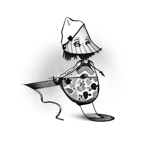 sad girl String puppet with punk attire tattoo design idea