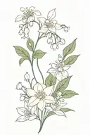 lily of the valley, daisy, holly flower, and water lily flower bouquet tattoo design idea