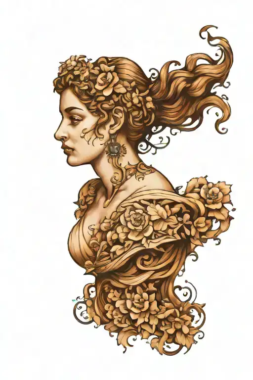 Aphrodite of Milos sculpture, line tattoo style, small parts of face and body is oil painted with art style tattoo design idea