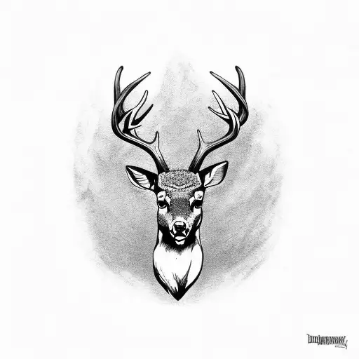 deer with skull tattoo design idea