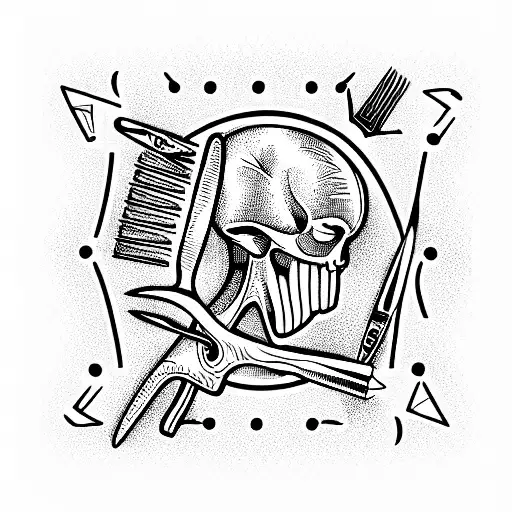 barbershop skeleton scissors and title "t_strange_d" tattoo design idea