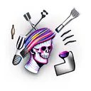 barbershop skeleton colorful tattoo design idea