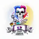 barbershop skeleton colorful tattoo design idea