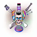 barbershop skeleton colorful tattoo design idea