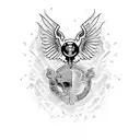 Incorporate a Redbull logo into a design of a crime scene investigator examining clues tattoo design idea