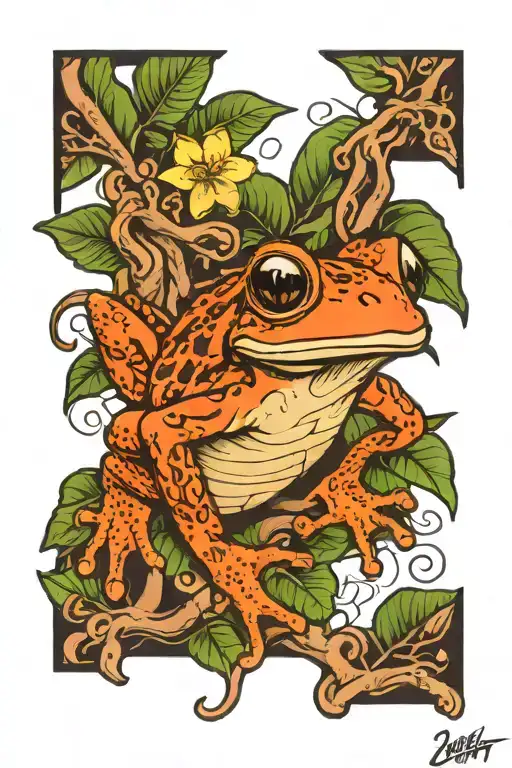 Coqui frog drawing a scenic old San juan tattoo design idea