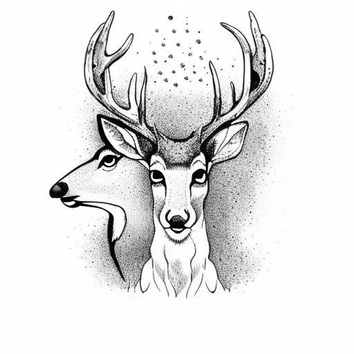 silhouette of a deers head with a nature scene drown inside tattoo design idea