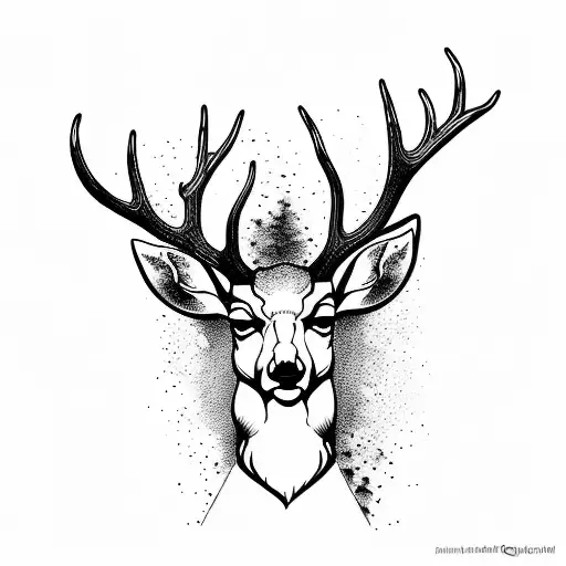 silhouette of a deers head with a nqture scene drown inside tattoo design idea