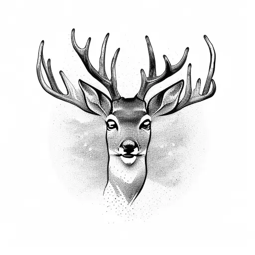 silhouette of a deers head with a nqture scene drown inside tattoo design idea