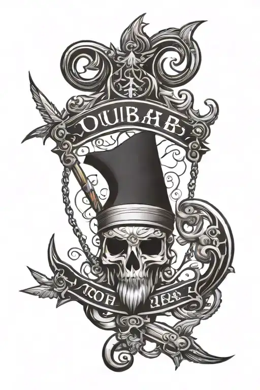 The name TOURAB with the T being the center and OURAB hanging from it, R hanging from the bottom of the T, Sharp edge tattoo design idea