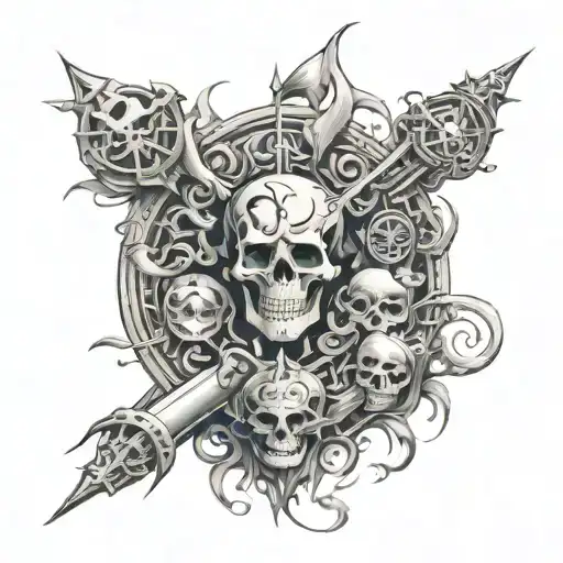 A symbolic representation of the seven mortal sins as a cohesive design wrapping around the forearm tattoo design idea