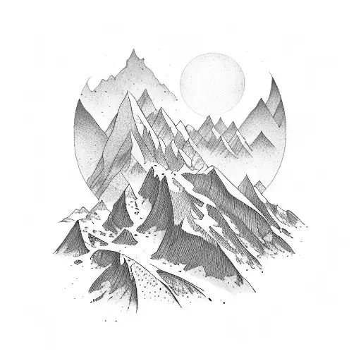 Mountain and moon // 5rl lines, 3rl dotwork, 5rl color //@rbmhandpoke :  r/sticknpokes