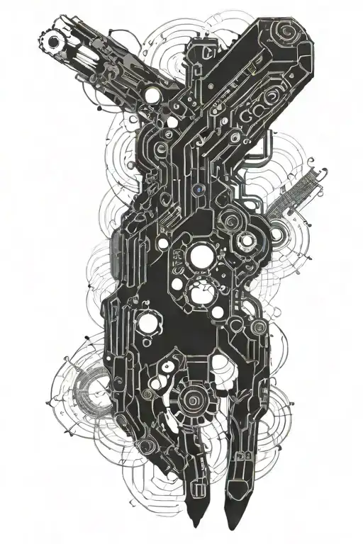 A futuristic cybernetic arm with intricate circuit patterns and smoke effects tattoo design idea