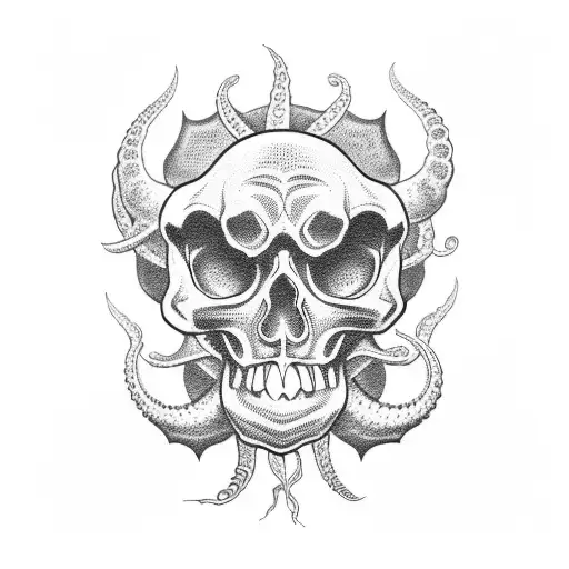 mexican skull and shadow tentacles tattoo design idea