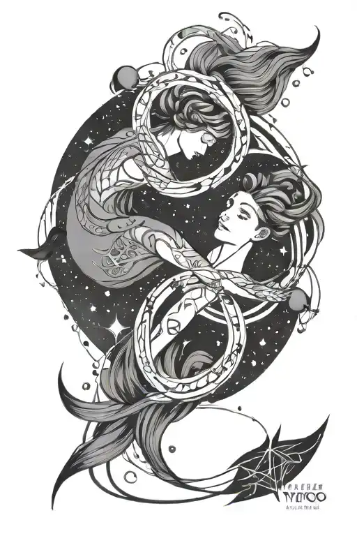Aquarius & Virgo constellation intertwined tattoo design idea