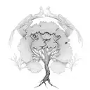 memorial magpie tree of life tattoo design idea