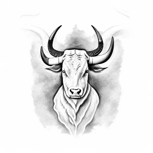 Incorporate the image of a Texas longhorn into a black-grey tattoo design inspired by Greek mythology. tattoo design idea