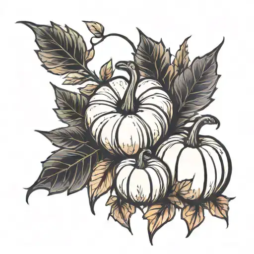fall vibes, leaves, pumpkins tattoo design idea