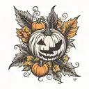 fall vibes, leaves, pumpkins tattoo design idea