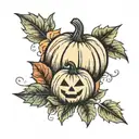 fall vibes, leaves, pumpkins tattoo design idea