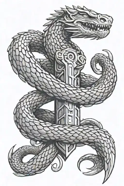 jormungandr wrapping thor hammer tattoo design idea