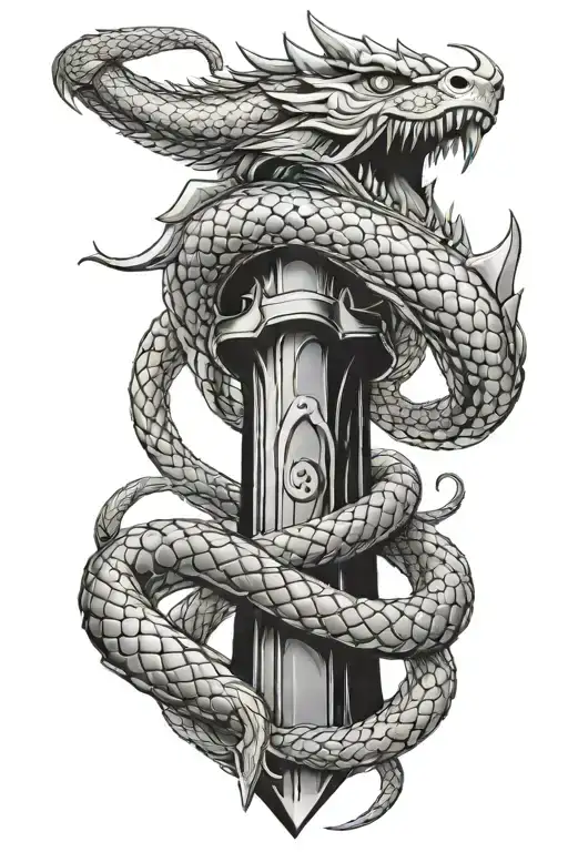 jormungandr wrapping around thors hammer tattoo design idea