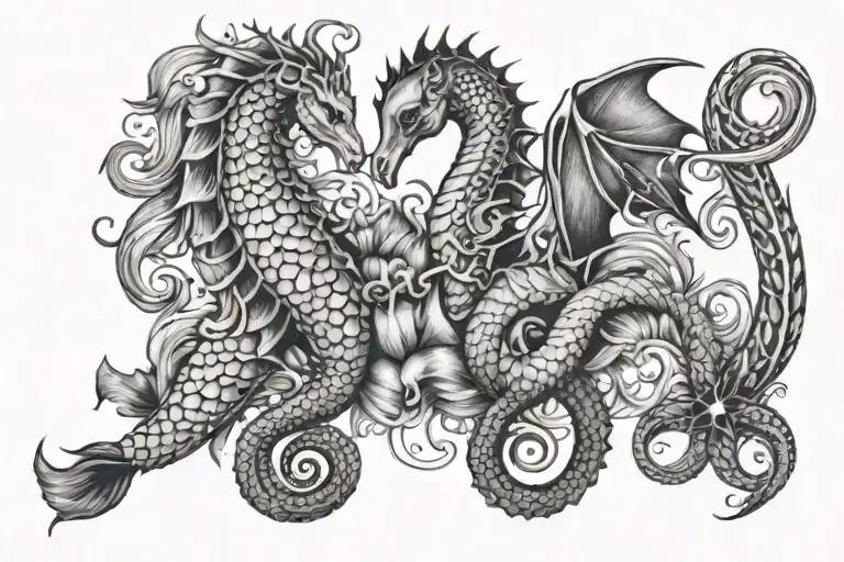 ocean themed with seahorse, sea turtle, mermaid, octopus  tattoo design idea