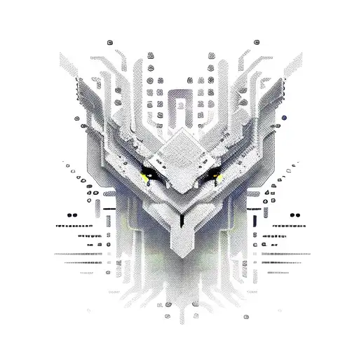 A pixelated painting palette with binary code flowing out of it tattoo design idea