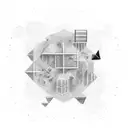 a computer cursor surrounded by various abstract shapes symbolizing fine art tattoo design idea