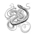 An elegant snake coiled around a pair of balancing scales, representing the client's Libra zodiac sign tattoo design idea