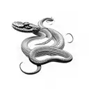 An elegant snake coiled around a pair of balancing scales, representing the client's Libra zodiac sign tattoo design idea