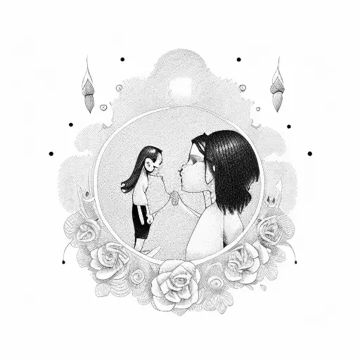 Famiy with husband, 2 girls and wife tattoo design idea