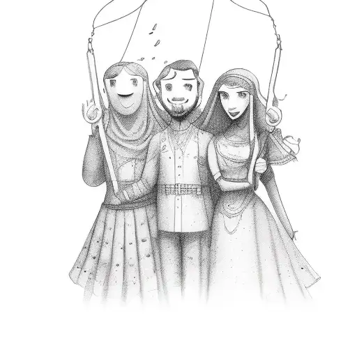 Famiy with husband, 2 girls and wife tattoo design idea