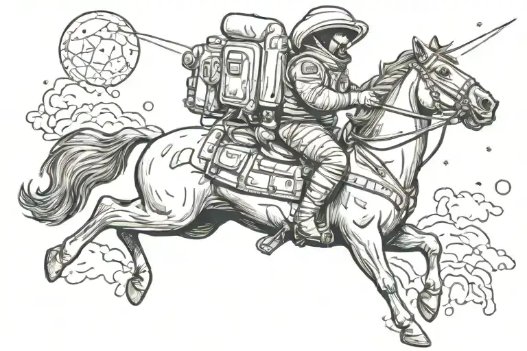 Astronaut cowboy riding a horse tattoo design idea