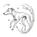 lurcher chasing fireflies tattoo design idea