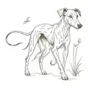 lurcher chasing fireflies tattoo design idea