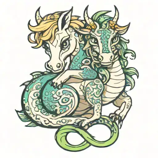 mini horse hugging dragon cutesy tattoo design idea
