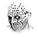 A creepy collage featuring Freddy Krueger, Michael Myers, Jason Voorhees, Ghostface, Jigsaw, Annabelle, and Chucky tattoo design idea