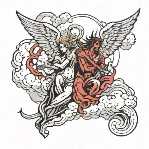 angels, demons, clouds,  tattoo design idea