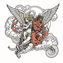angels, demons, clouds,  tattoo design idea