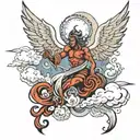 angels, demons, clouds,  tattoo design idea