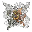 angels, demons, clouds,  tattoo design idea