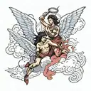 angels, demons, clouds,  tattoo design idea