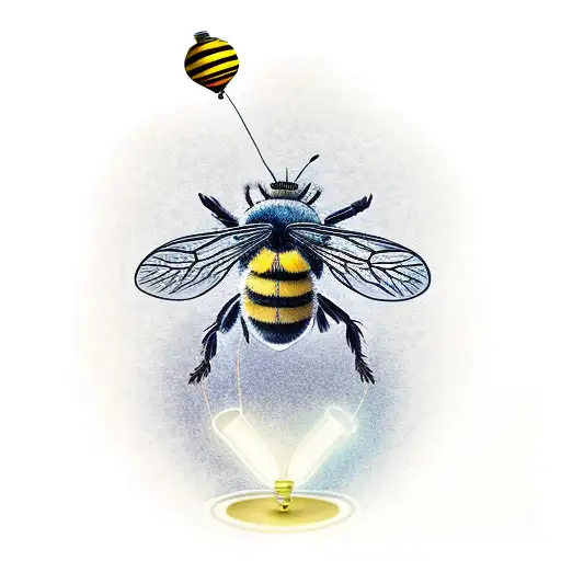 bumblebee tied to balloon holding lightbulb  tattoo design idea