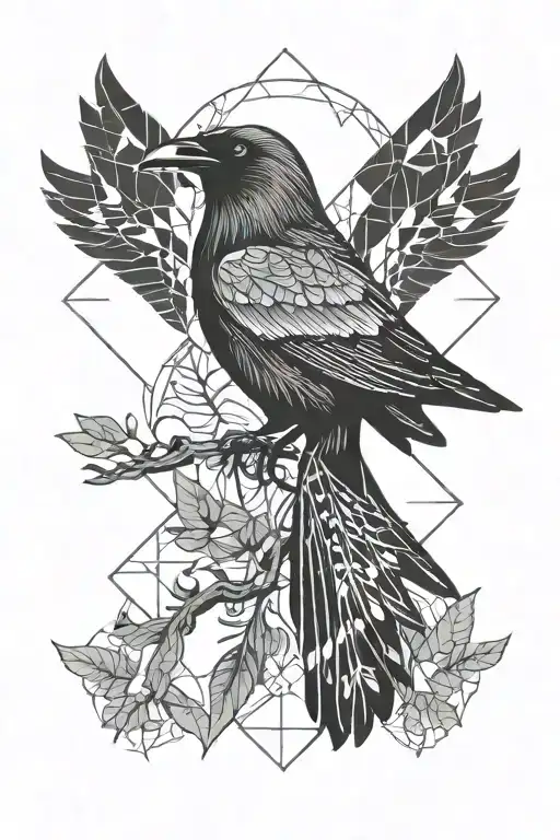 raven, full moon, forest, firefly insect  tattoo design idea