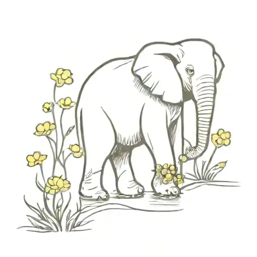 elephant and buttercups tattoo design idea