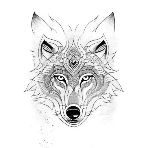 Indian wolf  tattoo design idea