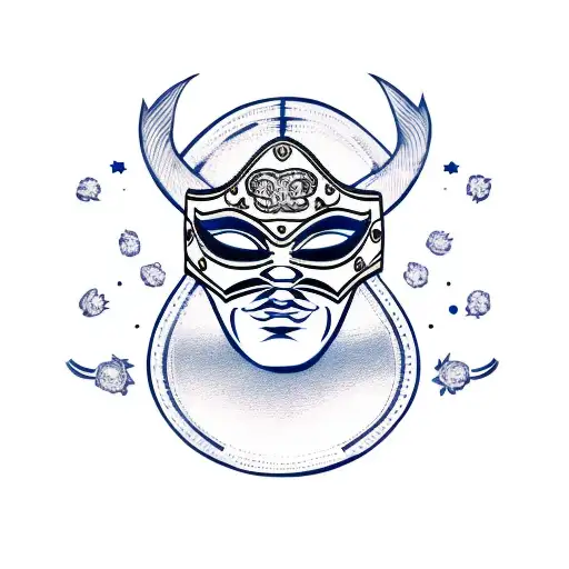 blonde beautiful woman wearing a luchador mask with a  ♋️  logo in the middle  tattoo design idea
