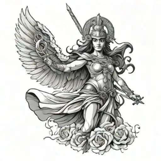 athena goddess of war ready to fight tattoo design idea